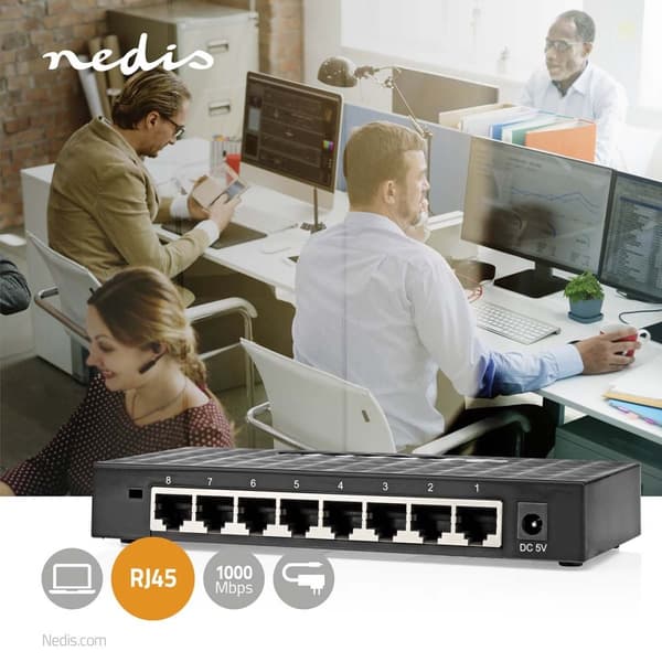 Nedis Nätverksomkopplare | Trådbunden hastighet: Gigabit | Antal Ethernet portar: 8