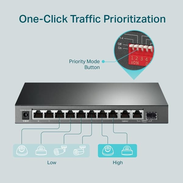 TP-Link 10-portars gigabitswitch för skrivbord med 8-portars PoE+