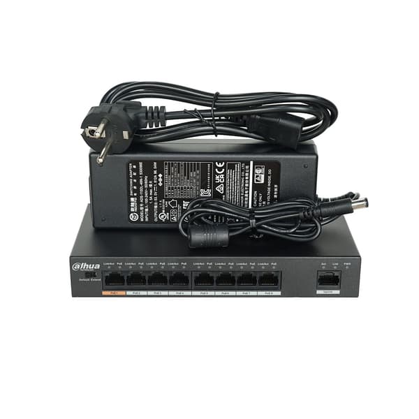 Dahua 8-Port PoE Switch, Hög effektutgång, Hållbar design,8-Port PoE