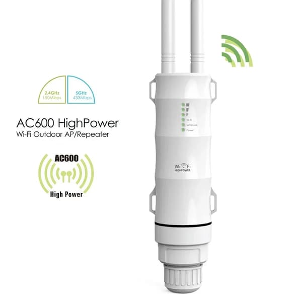 Højtydende udendørs Wi-Fi repeater, dual-band hastighed 600 Mbps, forlænget rækkevidde 500 m,AC600 WiFi Gentager