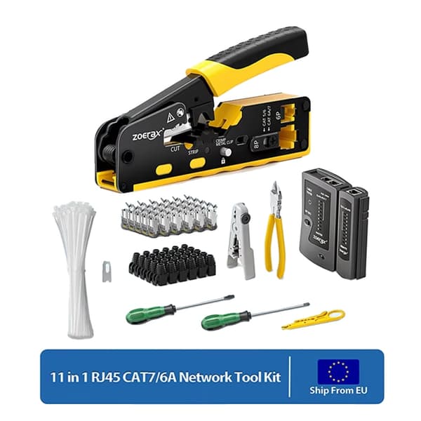 ZoeRax Crimp Værktøjssæt, 11-i-1 Multifunktionelt, Kompatibelt med CAT6A/CAT6/CAT5E, Letvægtsdesign