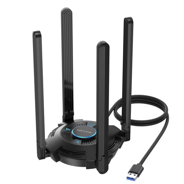 WAVLINK USB WiFi-adapter, AX5400 Tri-Band 2.4/5/6GHz, 4 højtydende antenner,2,4 5 6GHz