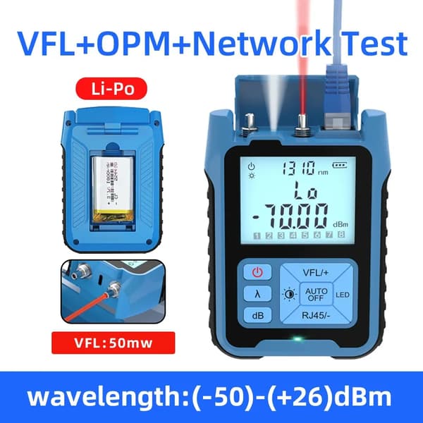 Optisk Tester, InGaAs Detektion, RJ45 Ledningssekvens Detektion, 800mAh Batteri,50MW NETVÆRK TEST