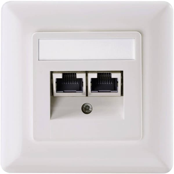 Setec 501286 Nätverksuttag Infälld Insats med centrumplatta och ram CAT 5e 2 Port Pärlvit