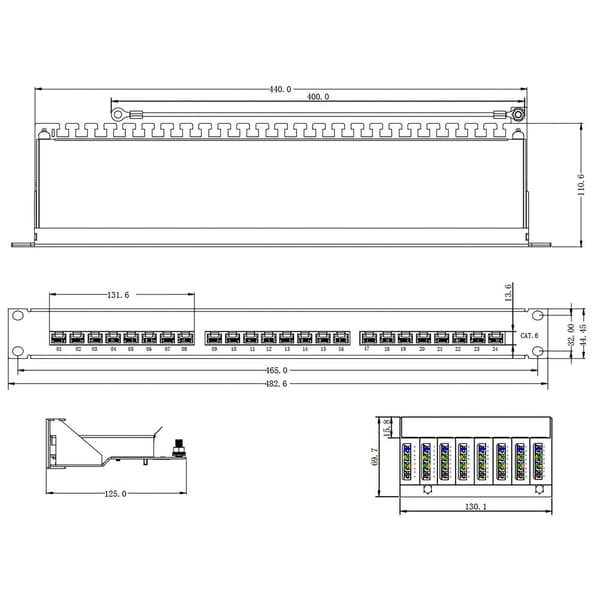 Renkforce 26 + 2 Port Nätverk Patchpanel 483 mm (19) CAT 6 1 U Bestyckad