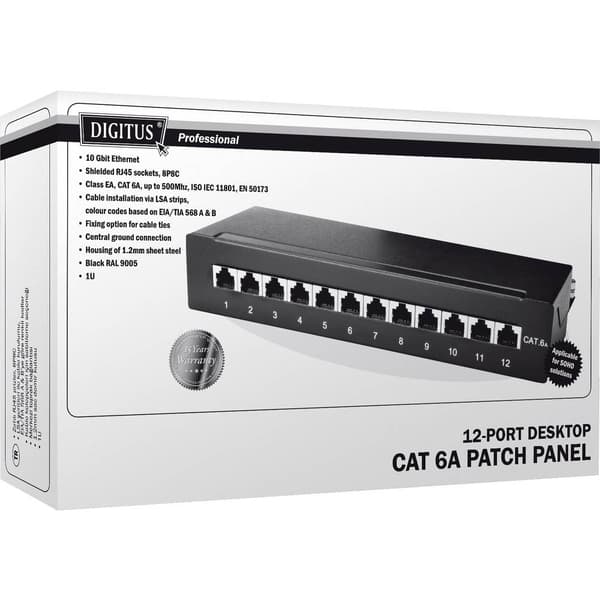 Digitus DN-91612SD-EA 16 + 4 Port Nätverk Patch Box CAT 6A 1 U Svart (RAL 9005) Bestyckad