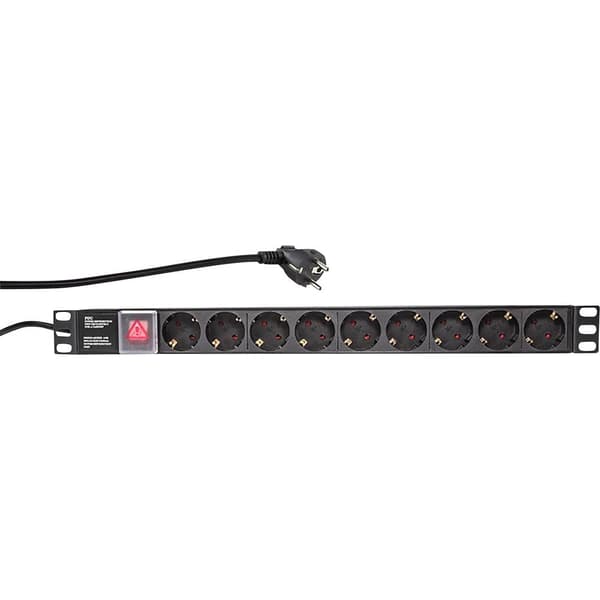 LogiLink PDU9C02 19 tum Nätverksskåp-förgreningsdosa 1 U Jordat uttag med switch Svart Svart