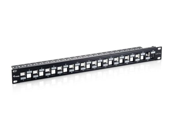 Udstyr patchpanel 24 port RJ45 Cat6a 19 tommer 1U skærmet, sort Sort
