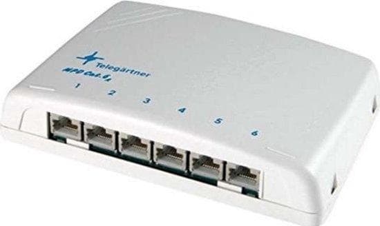Telegärtner Modular Patch Distributor Cat.6A (dyb), 6 x RJ45 mini-distributør MPD6-HS K, 6 x RJ45 10/100/1000BaseT-porte, - 1 stk (J02021A0050) Hvid