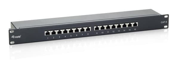 Udstyr patchpanel 16x RJ45 Cat6 19" 1U sort