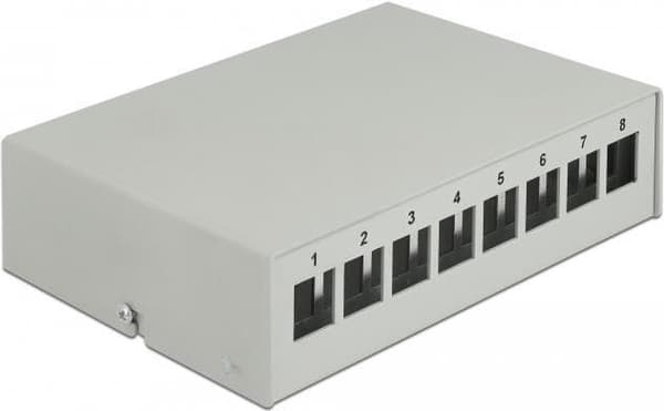 Delock - Tomt keystone patchpanel - velegnet til vægmontering, DIN-skinne monteres - grå - 8 porte (43412) Grå