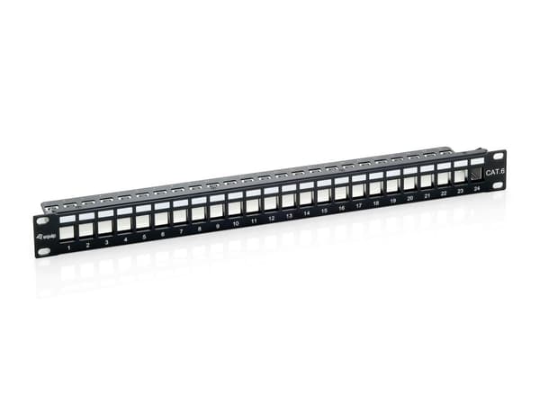 Udstyr patchpanel 24-ports Cat6 19 tommer 1U afskærmet til keystone-stik, sort Sort