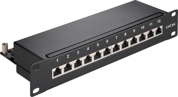 CAT6a Gigabit 10'' Patch Panel 1U med 12 porte - skærmet / sort