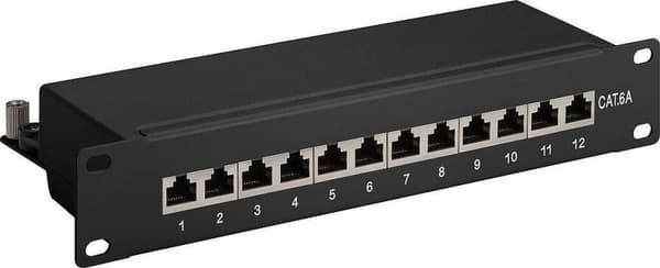 CAT6a Gigabit 10'' Patch Panel 1U med 12 porte - skærmet / sort Sort