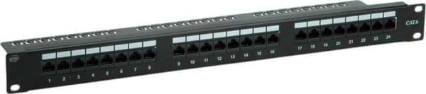 Premium CAT6 Gigabit 19'' Patch Panel 1U med 24 porte - Uafskærmet / Sort