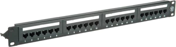 Premium CAT6a Gigabit 19'' Patch Panel 1U med 24 porte - Uskærmet / Sort