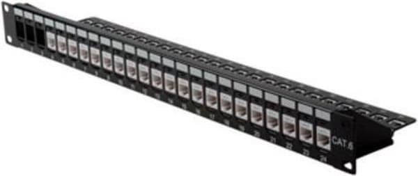 24 Port Empty Patch Panel - Lämplig för Cat5e och Cat6 Keystones - 1U - Svart Svart