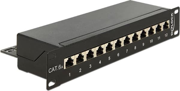 Premium CAT6a Gigabit 10'' Patch Panel 1U med 12 porte - skærmet / sort Sort