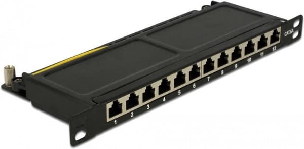 Premium CAT6a Gigabit 10'' patchpanel 0,5U med 12 porte - skærmet / sort Sort