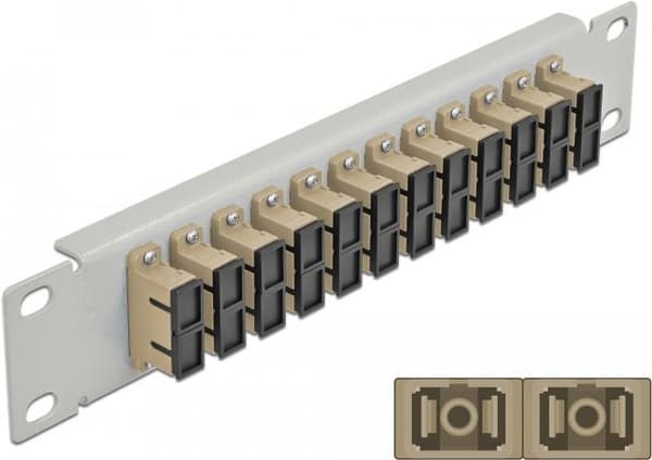Delock - Patch Panel - Rackmonterbar - SC Duplex MM X 12 - Grå, beige - 1U - 25,4 cm (10") (66793) Beige, Grå