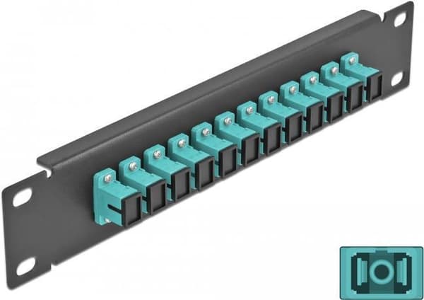 Delock - Patch Panel - SC MM X 12 - Sort - 1U - 25,4 cm (10") (66763) Turkisfarve, Sort