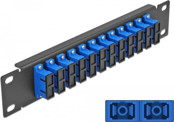 Delock - Patch Panel - Rackmonterbar - SC Duplex SM X 12 - Sort, Blå - 1U - 25,4 cm (10") (66771) Sort, Blå