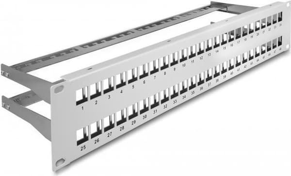 Delock - Patch panel (dummy plade) - med trækaflastning - stativ monteres - grå - 2U - 48,3 cm (19") - 48 porte Grå