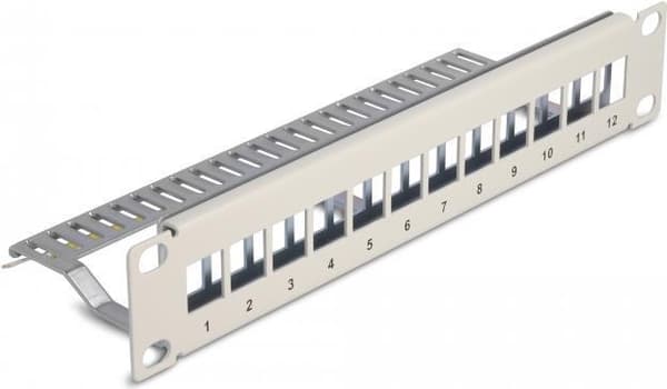 Delock - Patch panel (dummy plade) - med trækaflastning - stativ monteres - grå - 1U - 25,4 cm (10") - 12 porte (66875)