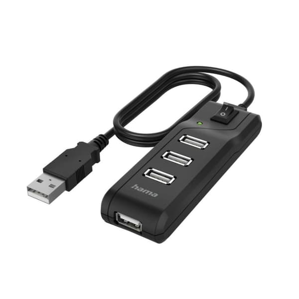 Hama USB-hubb 4-ports USB 2.0 480 Mbit/s På/Av-brytare
