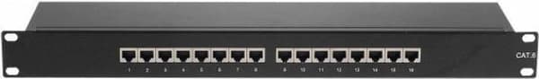 Pladefelt, kat. 6, 16 porte, STP, 1U, 48,30 cm (19"), sort Cat 6 patchpanel med 16 porte (257270) Sort