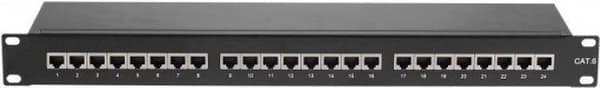 Pladefelt, kat. 6, 24 porte, STP, 1U, 48,30 cm (19"), sort Cat 6 patchpanel med 24 porte (257280) Sort