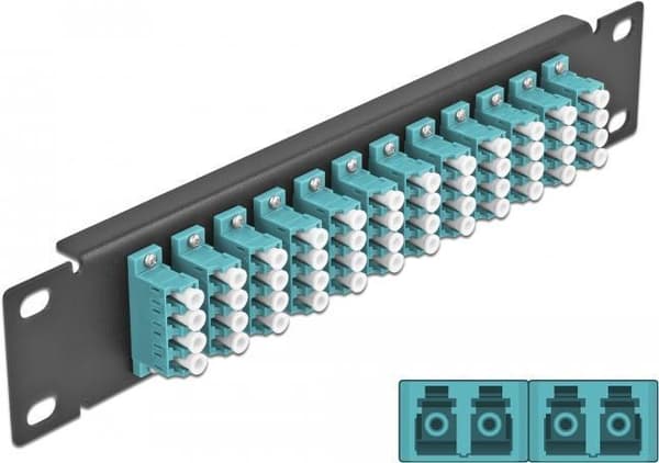 Delock - Patch Panel - skabsmontering - LC MM X 48 - sort, akvamarin - 1U - 25,4 cm (10") (66779) Turkisfarve, Sort
