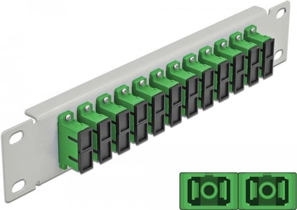 Delock - Patch Panel - Rackmonterbar - SC Duplex SM X 12 - Grå, grøn - 1U - 25,4 cm (10") (66792) Grøn, Grå