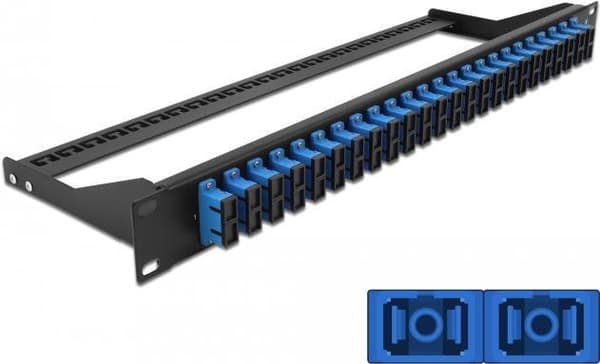 Delock - Patch Panel - Rackmonterbar - SC Duplex SM X 24 - Sort, Blå - 1U - 48,3 cm (19") Sort, Blå