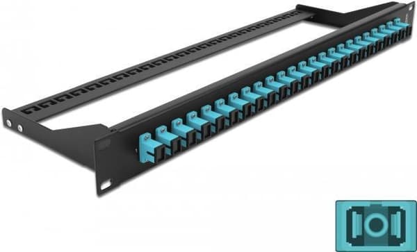 Delock - Patch Panel - rackmonterbar - SC MM X 24 - sort, akvamarin - 1U - 48,3 cm (19") Turkisfarve, Sort