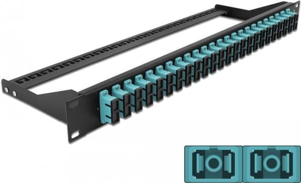Delock - Patch Panel - Rack montering - SC Duplex MM X 24 - Sort, Aquamarine - 1U - 48,3 cm (19")