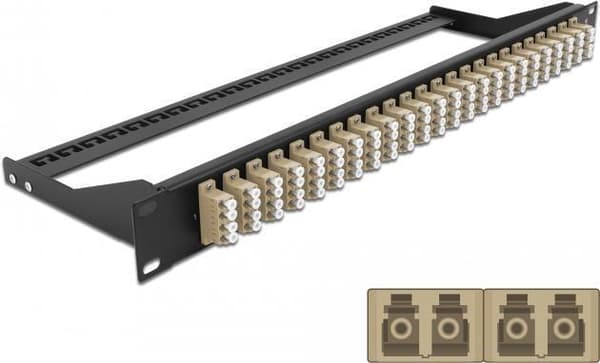 Delock - Patch Panel - Rackmonterbar - LC Quad MM x 24 - sort, beige - 1U - 48,3 cm (19")
