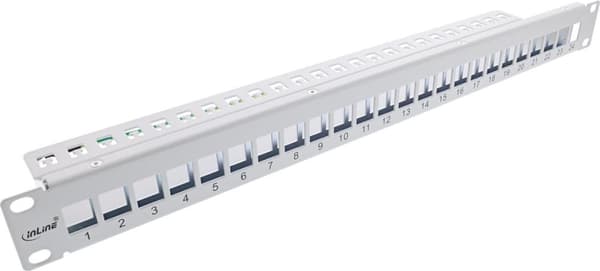 InLine® patchfelt 24-fold, Keystone Snap-In blank patchpanel, 48,26 cm (19"), 1U, lysegrå RAL7035 (76824G) Grå