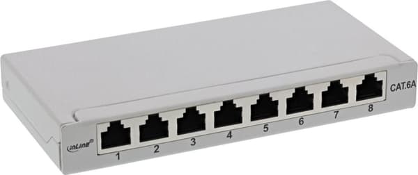 InLine® patchfält Cat.6A 0.5U 8-faldig, bords-/väggmontering, ljusgrå, RAL7035 (76818I)
