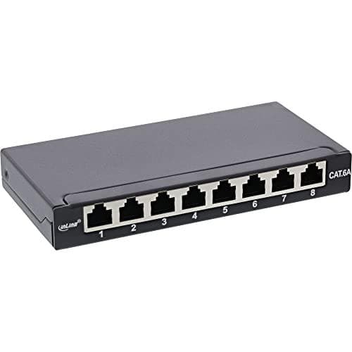 InLine® patchpanel Cat.6A 0.5U 8-fold, bord-/vægmontering, sort, RAL9005 (76818S) Sort