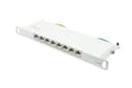 Miniatyrbillede 1 af 3: Patchpanel 25,40 cm (10") Kat. 6A, 8-ports, 0,5 U, STP-afskærmet, værktøjsfri åbning, ren hvid (RAL9010), Goo (GC-N0131)
