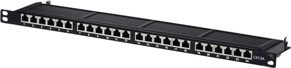 Helos - Patch Panel - RJ-45 X 24 - Sort, RAL 9005 - 0,5U - 48,3 cm (19")