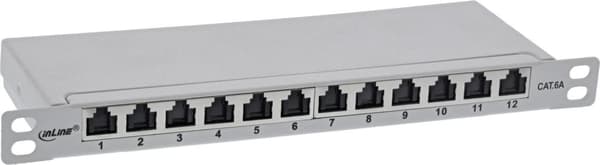 InLine® 25,40 cm (10") patchpanel Cat.6A 0,5U 12-fold, lysegrå, RAL7035, med støvbeskyttelse (76819A) Grå