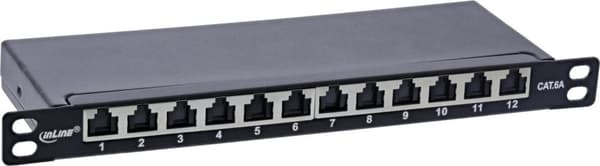 InLine® 25,40 cm (10") patchpanel Cat.6A 0,5U 12-fold, sort, med støvbeskyttelse (76819B) Sort