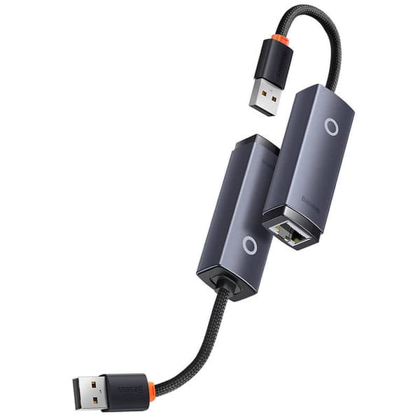 ADAPTOR RETEA Baseus Lite, USB 2.0 to RJ-45 10/100 Mbps Adapter, metalic, LED, gri "WKQX000013" (timbru verde 0.18 lei)  - 6932172606046
