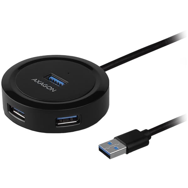 Universal four-port USB 3.2 Gen 1 hub. Connector for external power supply. USB-A cable 30 cm.