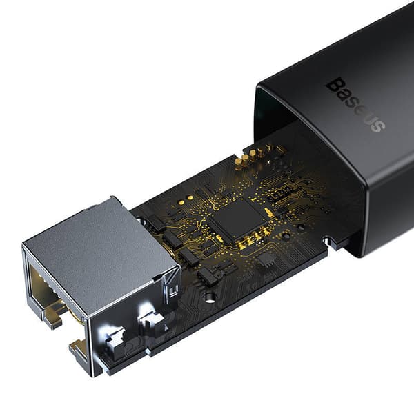 ADAPTOR RETEA Baseus Lite, USB Type-C to RJ-45 Gigabit LAN, LED, negru "WKQX000301" (timbru verde 0.18 lei)  - 6932172606114
