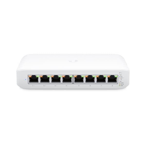 UBIQUITI Lite 8 PoE; (4) GbE PoE+, (4) GbE ports; 52W total PoE availability; Wall mountable. Hvit