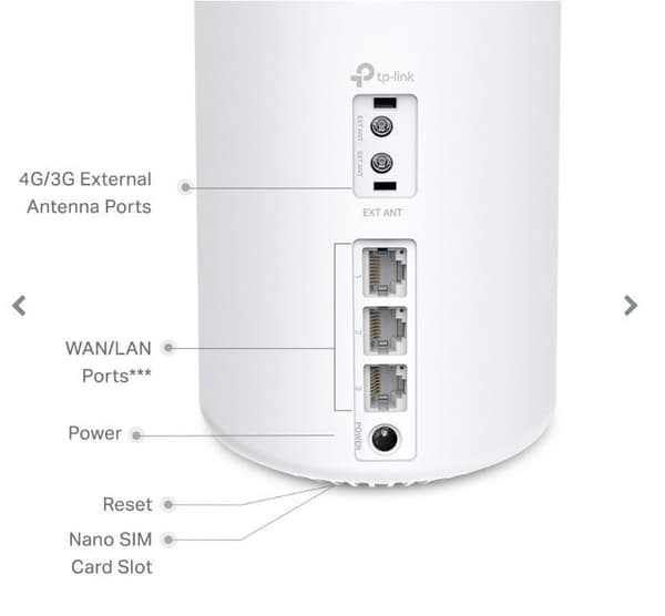 TP-LINK 4G+ AX3000 Whole Home Mesh Wi-Fi 6 Router Build-In 300Mbps 4G+ LTE Advanced Modem 574Mbps at 2.4GHz + 2402Mbps at 5GHz