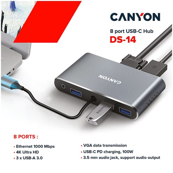 CANYON hub DS-14 8in1 4k USB-C Dark Grey